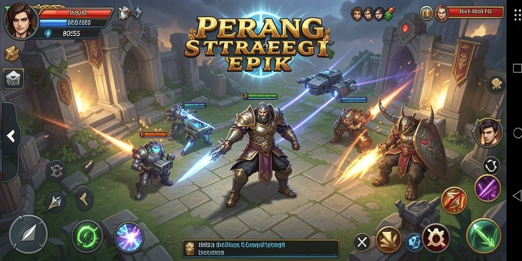 Screenshot gameplay 8055 menunjukkan aksi pertempuran strategi.