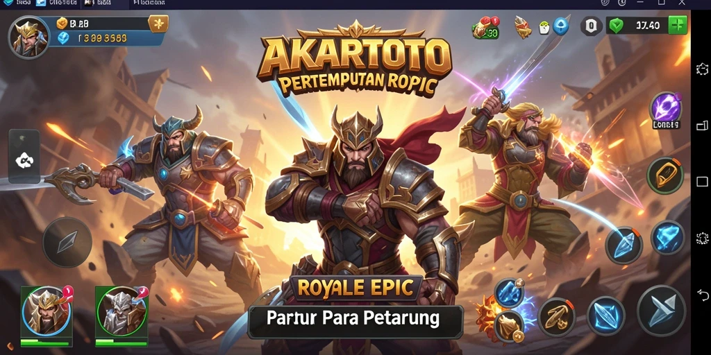 Tangkapan layar gameplay AKARTOTO yang menampilkan pertempuran Royale yang intens.