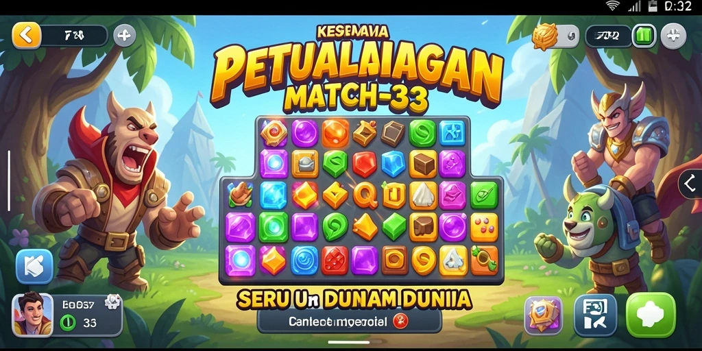 Gameplay seru F32 dengan grafis menarik di level Match-3.