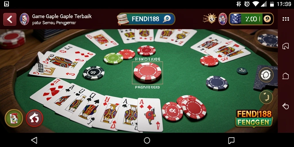 Screenshot FENDI188 menampilkan gameplay Gaple yang seru dan interaktif.