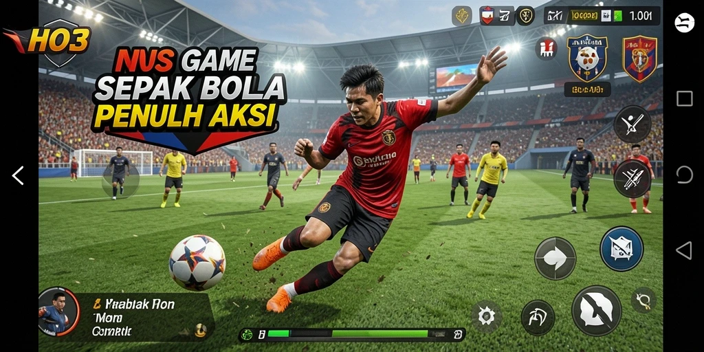 Tangkapan layar utama HO3 memperlihatkan aksi permainan sepak bola yang mendebarkan.