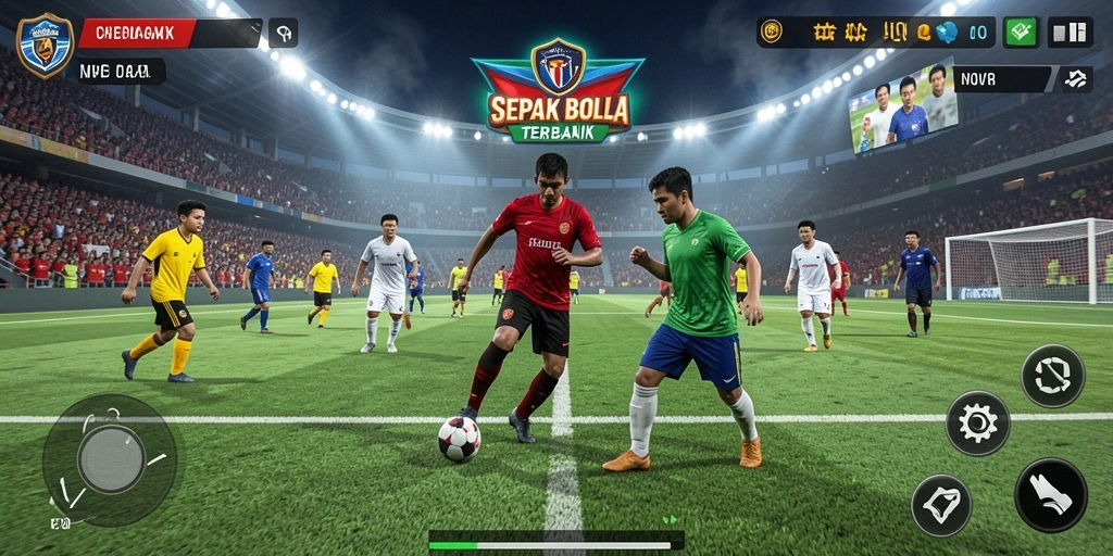 Screenshot gameplay N06 menampilkan aksi seru di lapangan sepak bola.