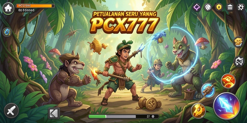 Tangkapan layar gameplay <strong>PCX777</strong> yang menunjukkan aksi petualangan yang seru.