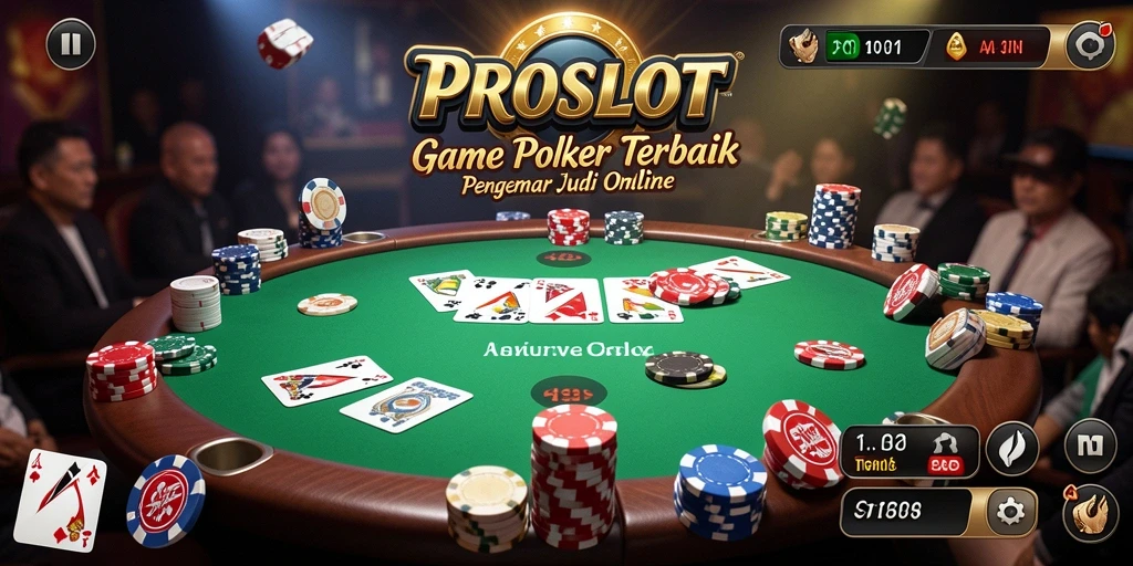 Screenshot gameplay PROSLOT dengan suasana permainan poker yang mendebarkan.