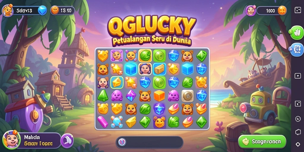 Tangkapan layar utama <strong>QGLUCKY</strong> menampilkan gameplay Match-3 yang menarik.