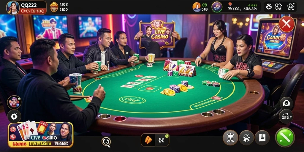 Tampilan gameplay Live Casino yang mendebarkan di QQ222.